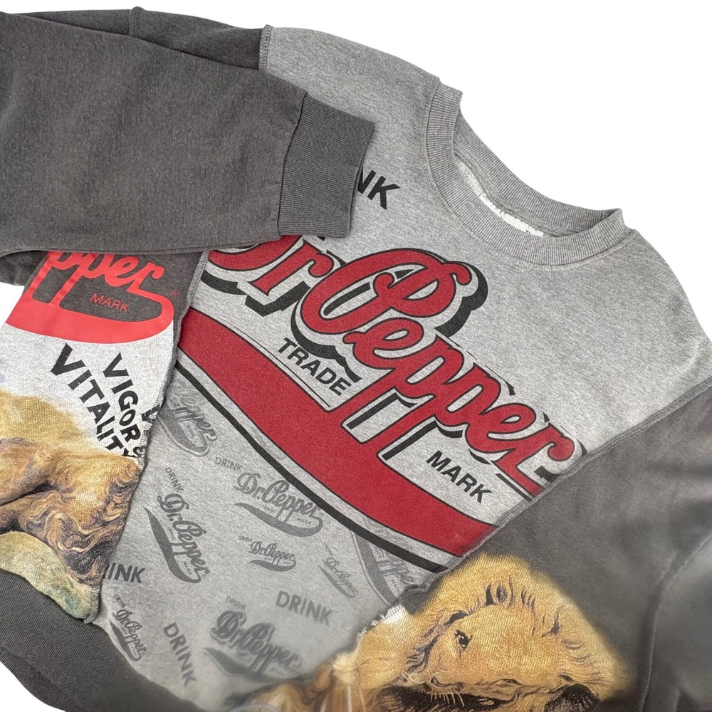 Dr Pepper Sweatshirt Unisex 3XL Grey Patchwork Lion Graphic Pullover